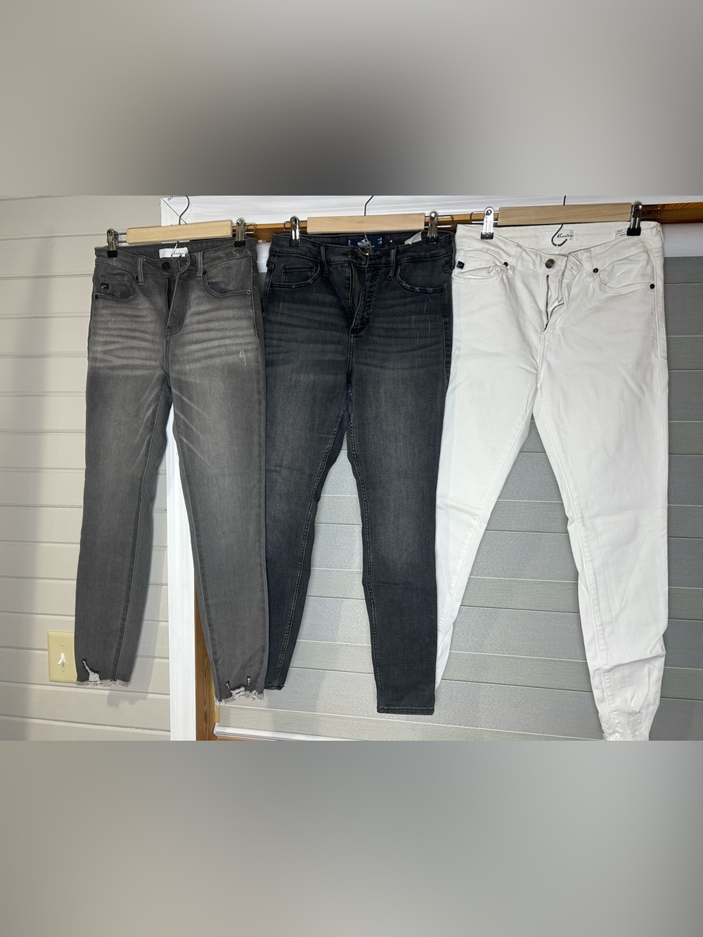 3 Pairs of Skinny Jeans - KanCan & Hollister - black, gray & white